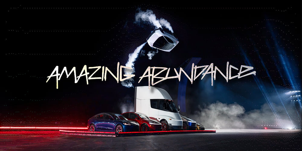 Amazing Abundance — Tesla Semi, Model 3, Model Y and Cybercab on stage